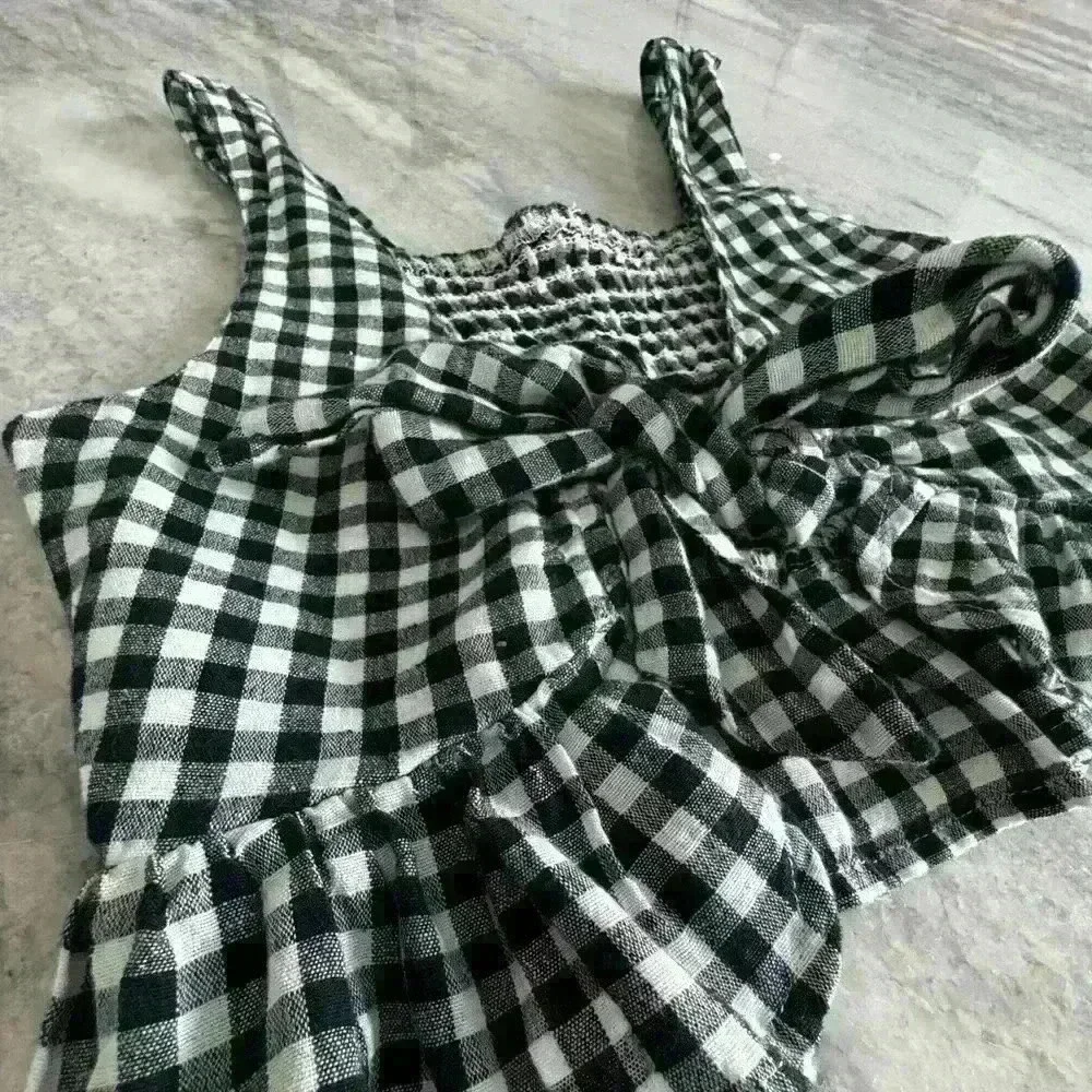 American Eagle Smock Gingham Bow Front Tie Navy blue nautical checkered Top - S - Picture 5 of 10